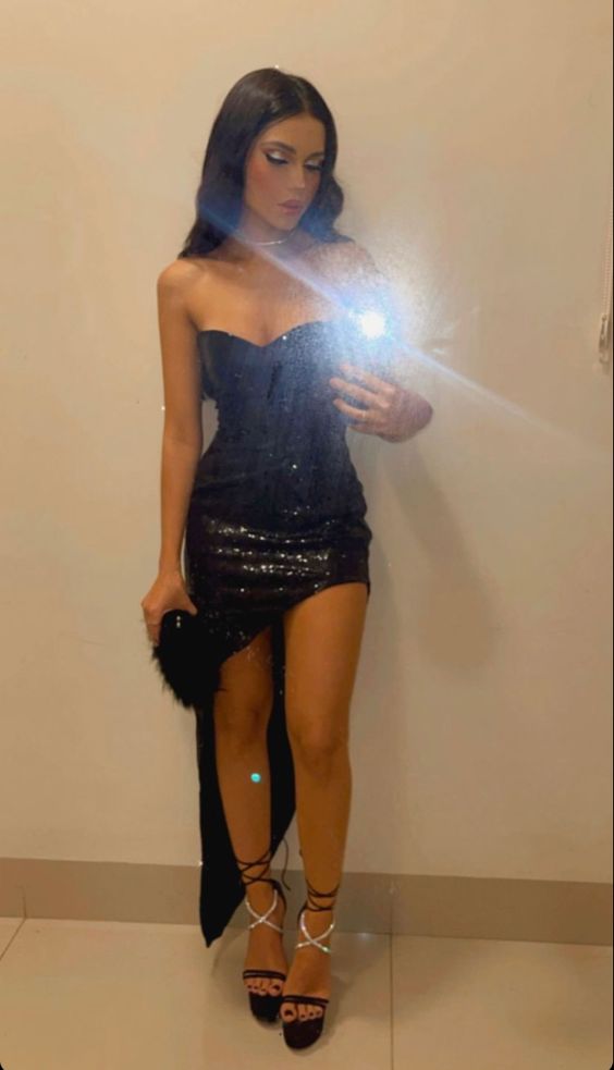 Black Sequin Prom Dresses,Black Evening Gown