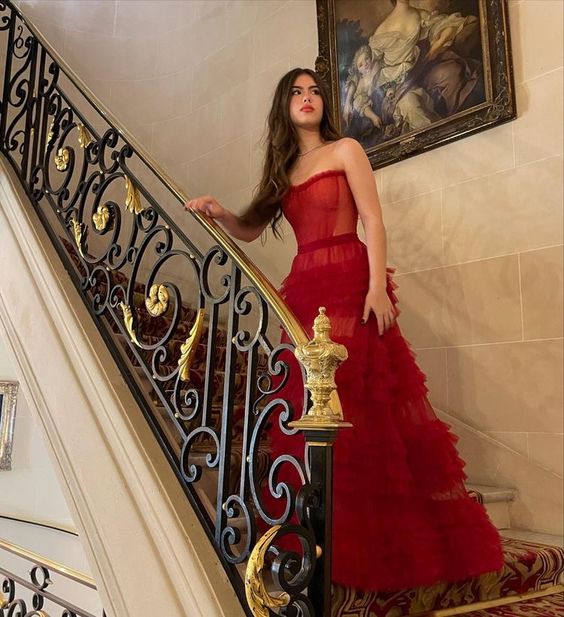 A-Line Stunning Red Long Prom Dresses Formal Evening Gowns