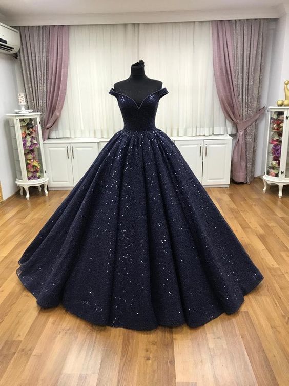 Navy Blue Ball Gown Prom Dresses Long Sexy Prom Dress