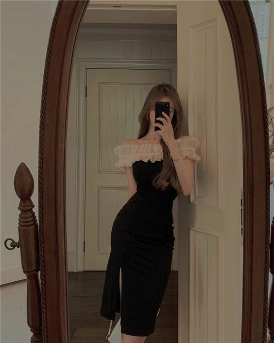 Black Evening Dress, Off The Shoulder Prom Vintage Dress
