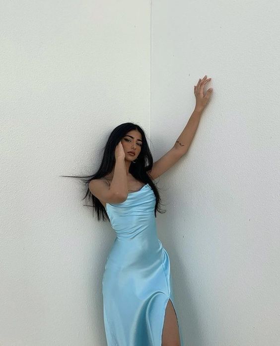 Simple party dress, birthday dress,blue prom dress