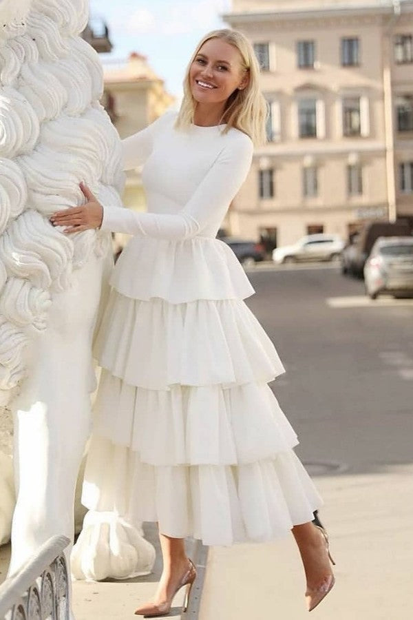 Long Sleeves Prom Dress with Layered Skirt
