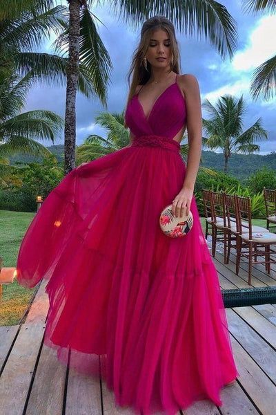 A-line V neck prom dress, sexy prom dress