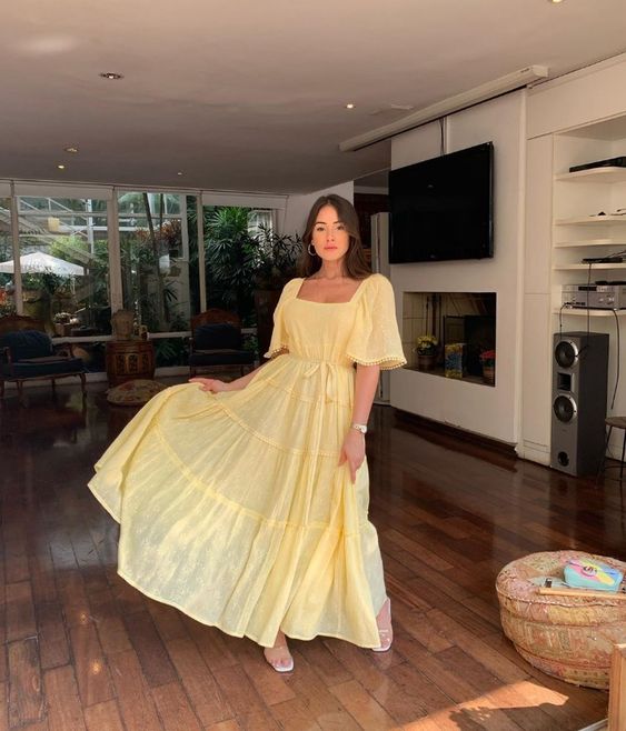 Yellow Evening Dress, Prom Vintage Dress