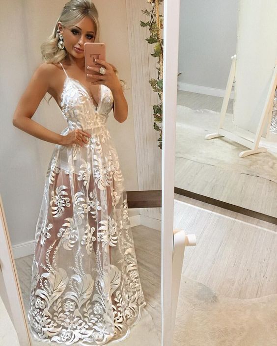 A-Line White Prom Dresses Party Evening Gowns - FashionDia
