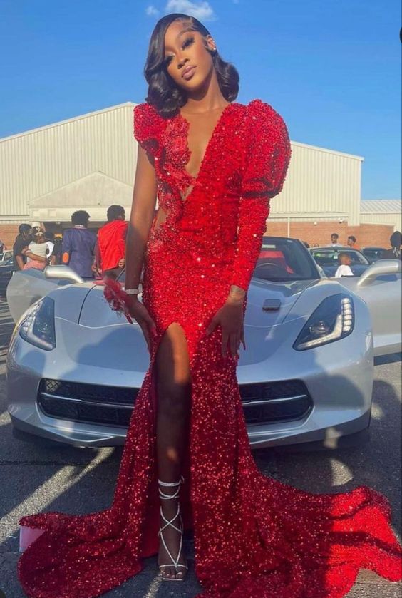 2023 Mermaid Long Red Prom Dresses Party Dress