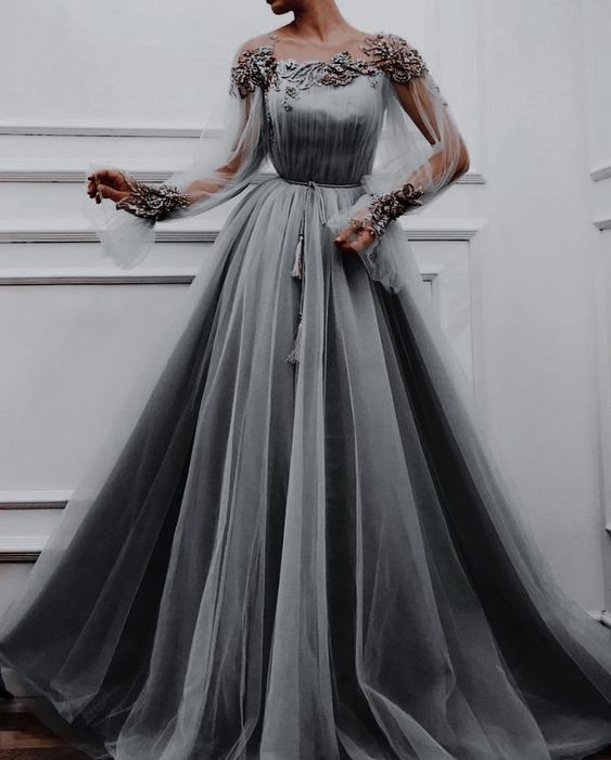 Gray Evening Dress, Long Prom Vintage Dress