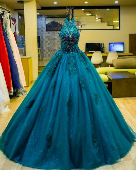Blue Prom Dresses, Sparkly Prom Dresses, Halter Prom Dresses, Beaded Prom Dresses