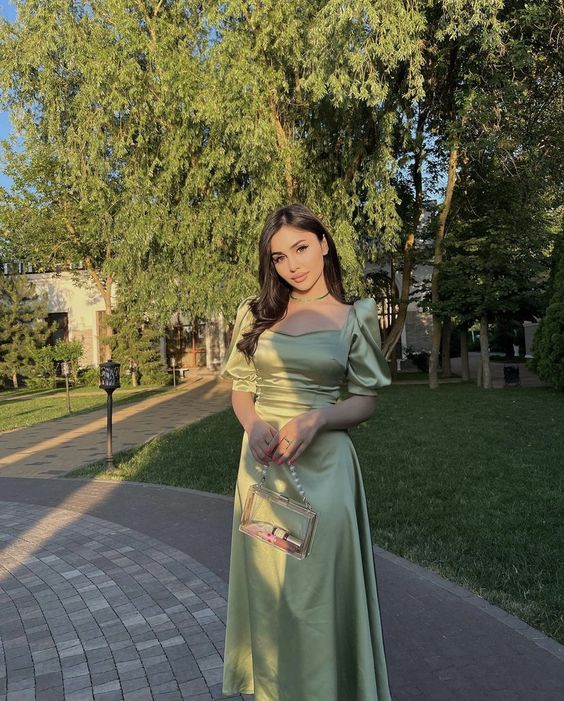Simple Long Sage Green Bridesmaid Evening Party Dress