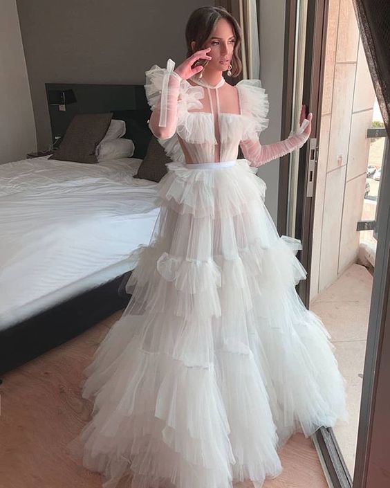 White Ball Gown Prom Dresses Long Sexy Prom Dress