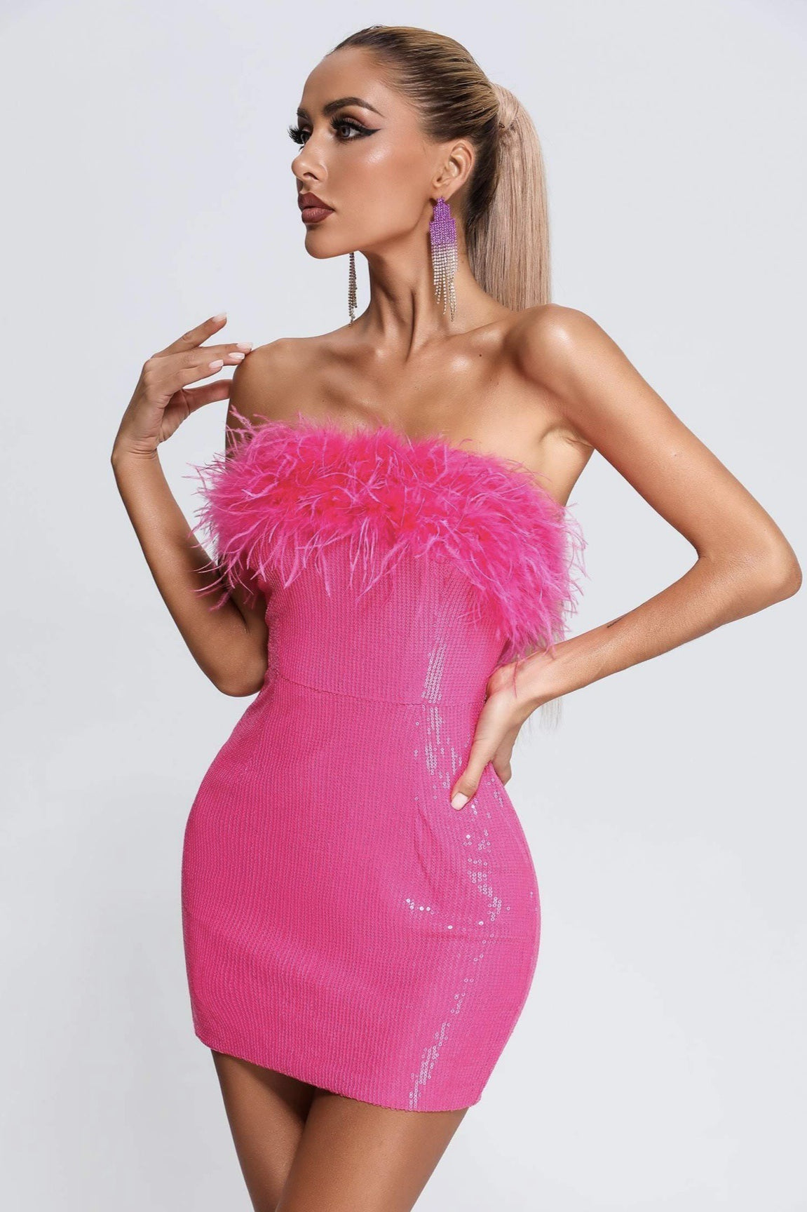 Premium Sequin Faux Fur Dress for Modern Fashion Wear Boutique Fashion Style