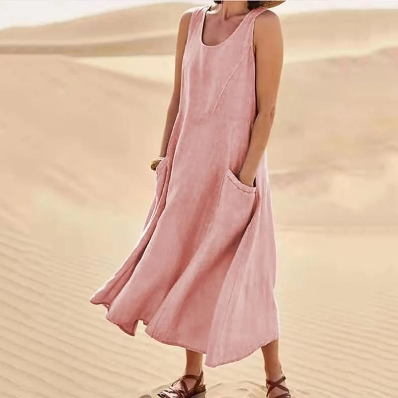Teresa Aesthetic Sleeveless Dress with Pockets Made of Cotton and for Women Elevated Occasion Wear