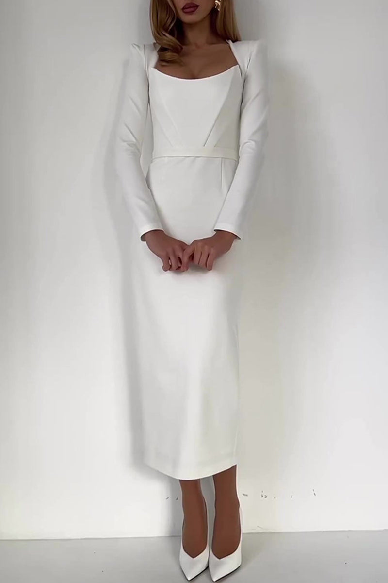 Celebrities Elegant Solid Backless Square Collar Evening Dress Dresses - View 3 | VelvetHem