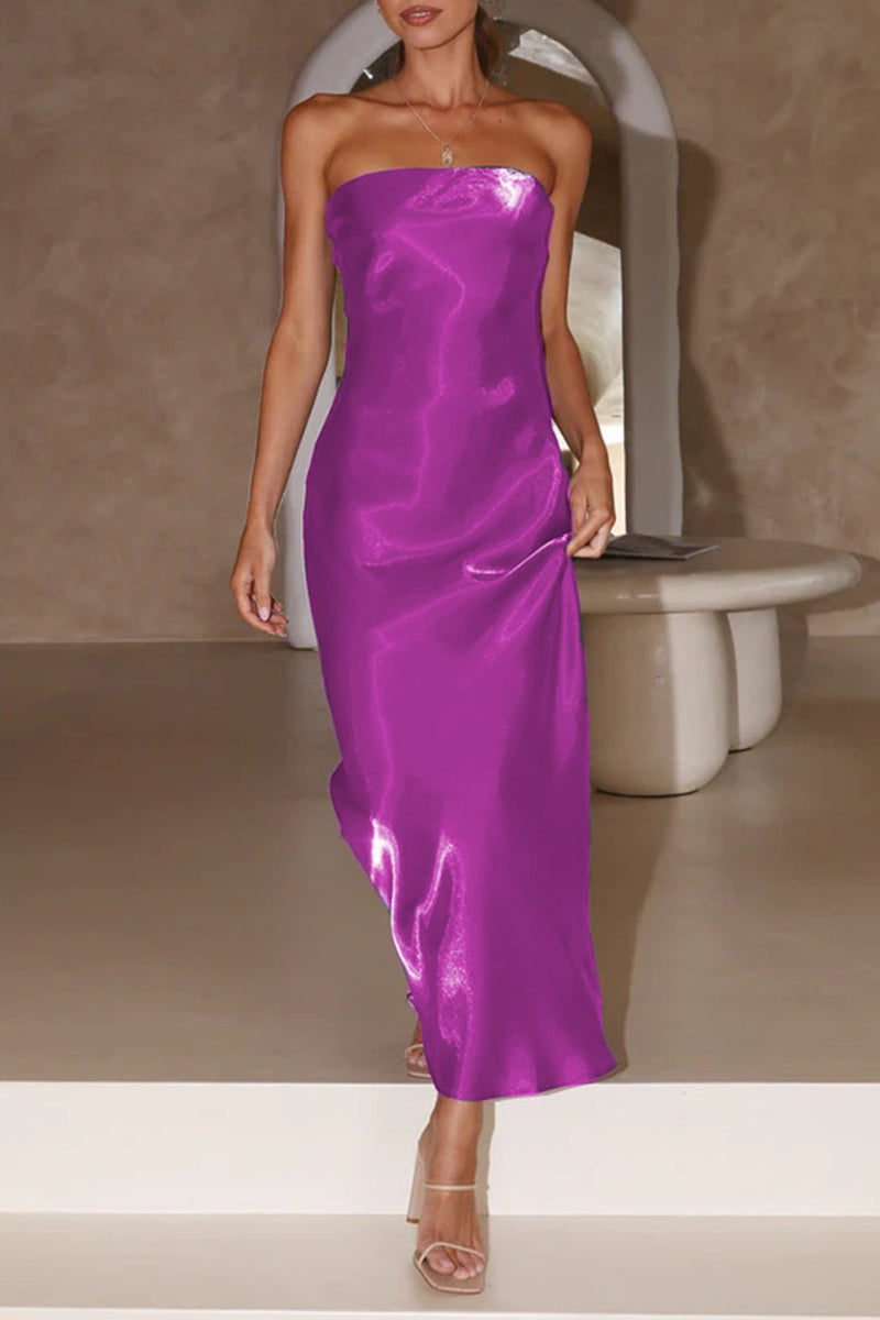 Celebrities Formal Solid Bright Silk Strapless Evening Dress Dresses(5 Colors) - View 10 | VelvetHem