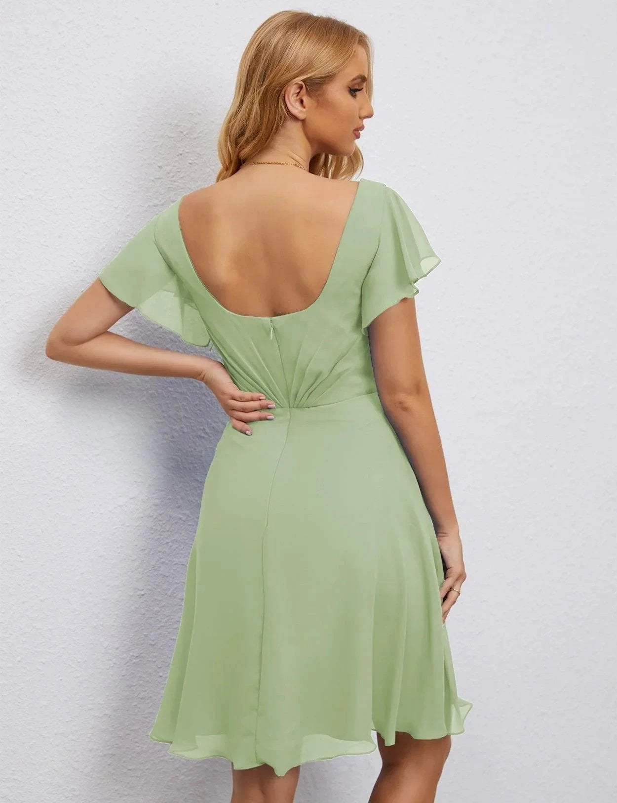 ZapDress U Back Homecoming Dress Formal Prom Dress Knee Length Short Sleeves Cocktail Party Dress 28077 (ZD16953)
