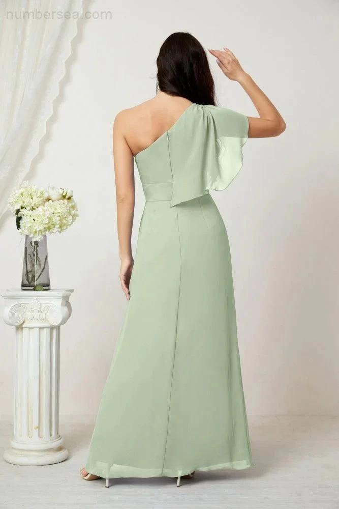 ZapDress  Chiffon Ruffled One Shoulder Long Bridesmaid Dresses A-line Formal Evening Gown Side Split 2809 (ZD17049)