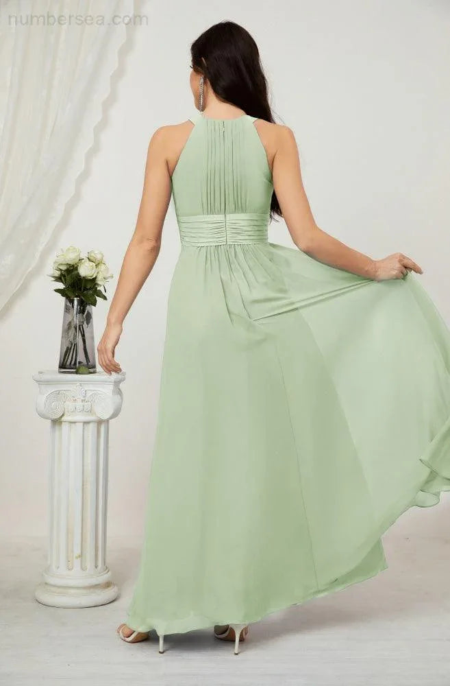 ZapDress Formal Party Gown Dress Chiffon Halter Long Sleeveless Bridesmaid Dresses 2802 (ZD16960)