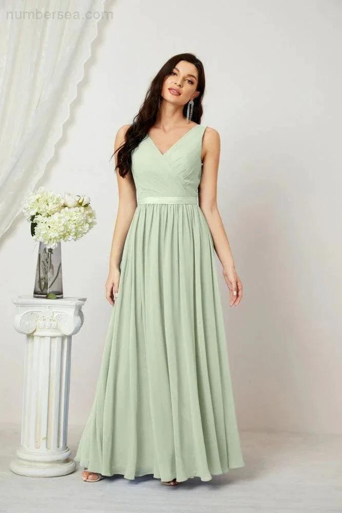 Women's Chiffon Long Bridesmaid Dresses A line Sleeveless Formal Prom Gown for Evening Party Homecoming Dresses 2808 (ZD16947)