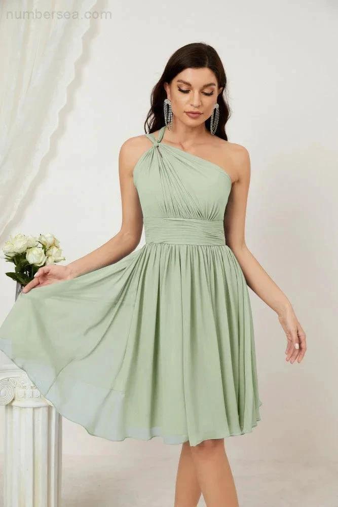 ZapDress Women Chiffon Short One Shoulder Bridesmaid Dress Formal Dresses for Party Homecoming  2804 (ZD16948)