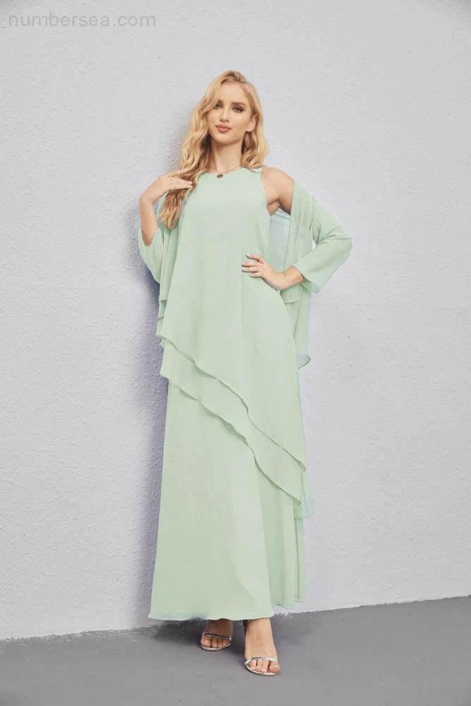 Mother of Bride Dresses with Open Front Lightweight Cardigan Formal Prom Gown  28081 (ZD16990)