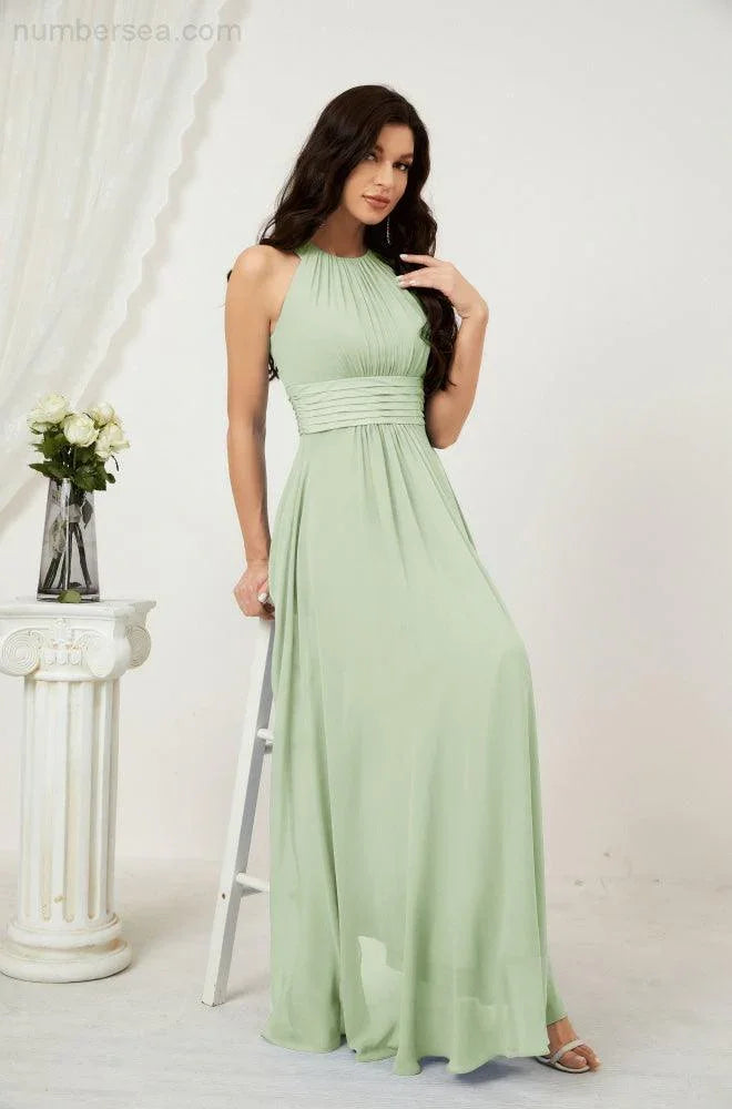 ZapDress Formal Party Gown Dress Chiffon Halter Long Sleeveless Bridesmaid Dresses 2802 (ZD16960)