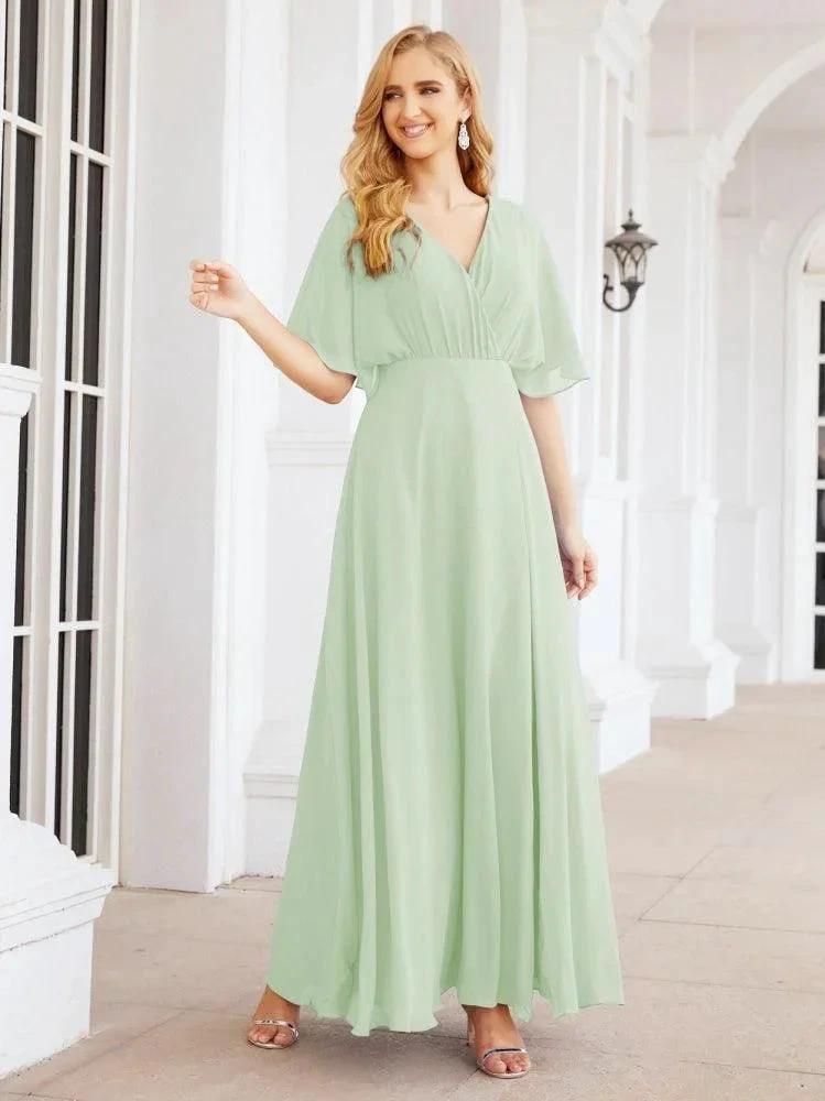 Numbersea V-Neck Bridesmaid Dress Chiffon Long Open Back Formal Dresses for Women Party Evening 28067 by numbersea