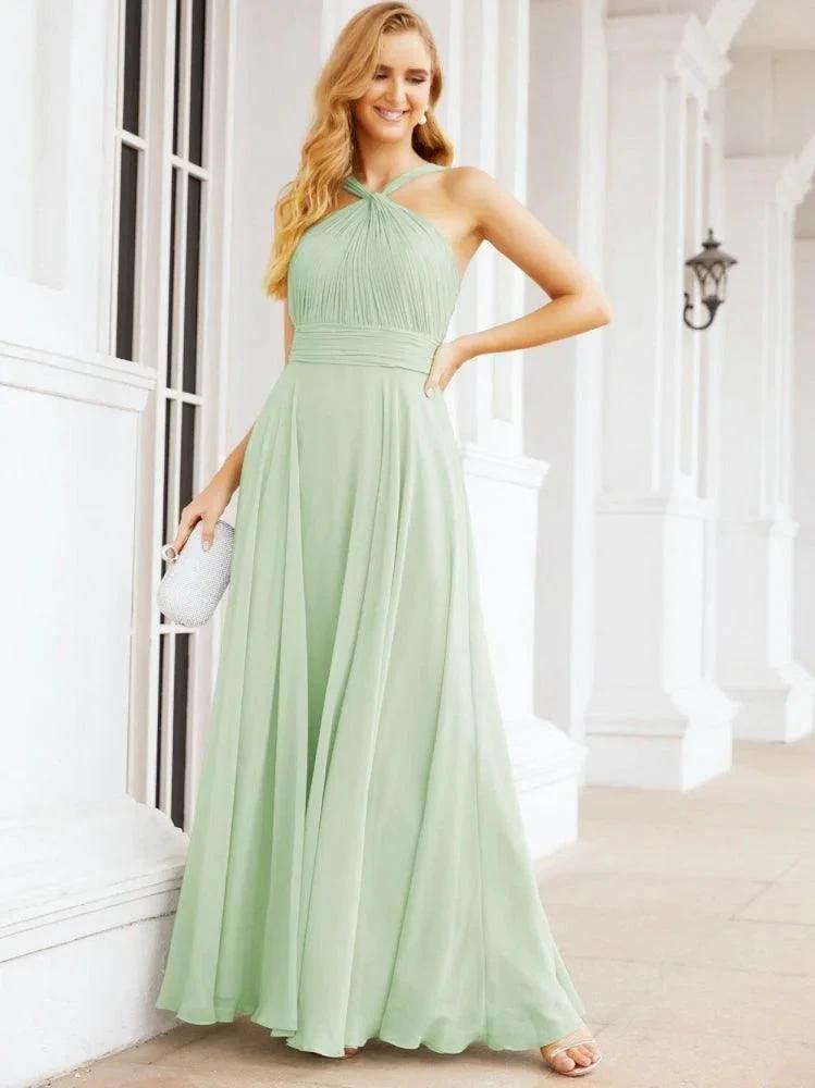 Numbersea Crisscross Halter Bridesmaid Dresses for Party Wedding Evening Prom Maxi Ball Gowns 28053 by numbersea