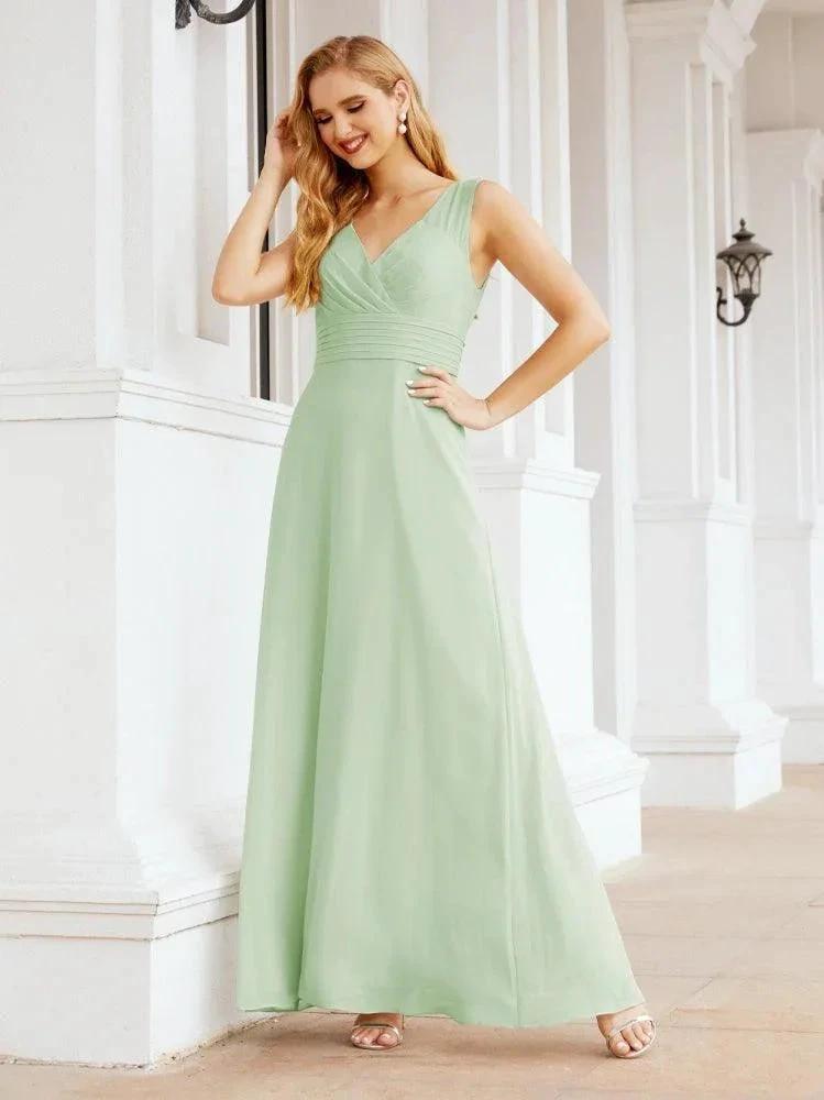 Formal Prom Gown Elegant V-Neck Sleeveless Bridesmaid Dresses for Wedding Party 28037 by numbersea