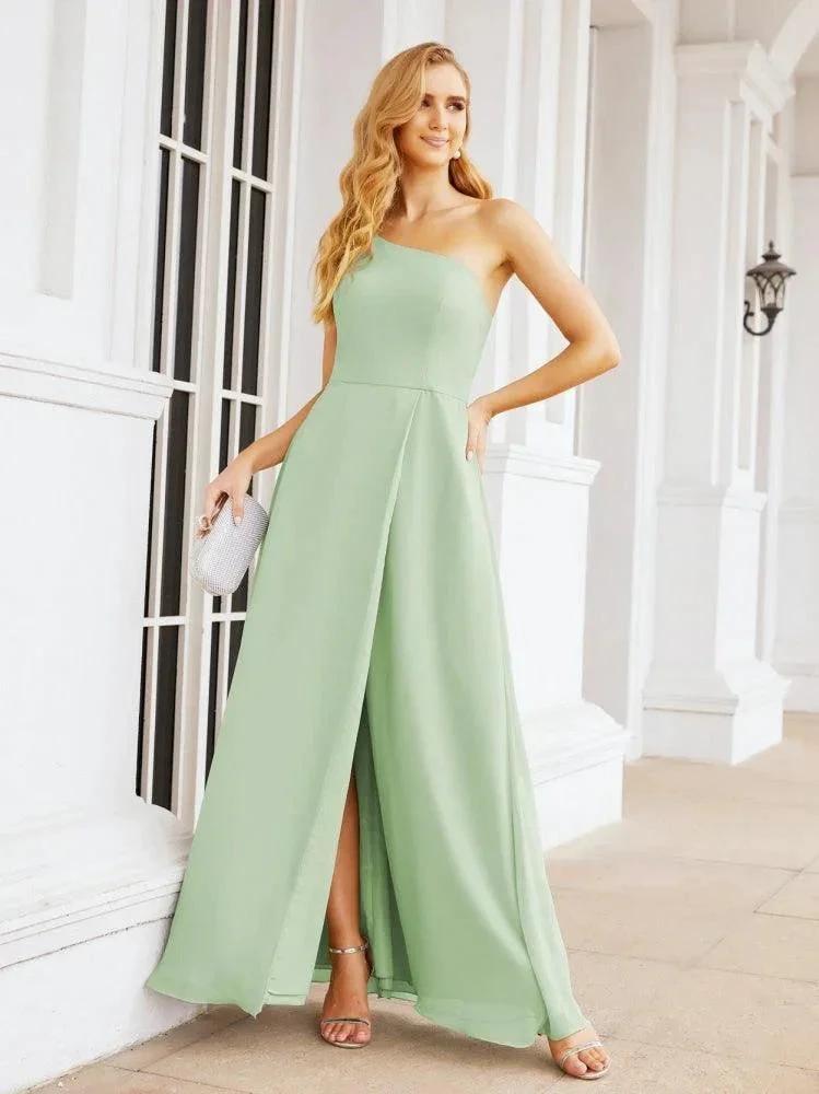 Numbersea Women's One Shoulder Formal Prom Gowns for Mother of The Bride Side Slit Bridesmaid Dresses 28052 by numbersea