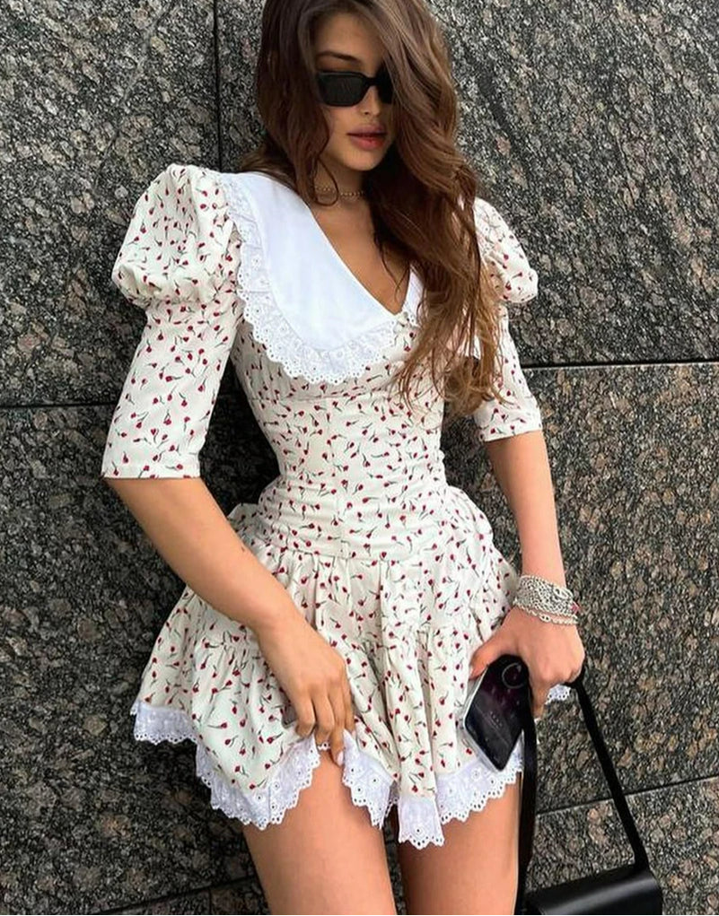 Lace Patchwork Doll Collar Mini Dress - View 4 | VelvetHem