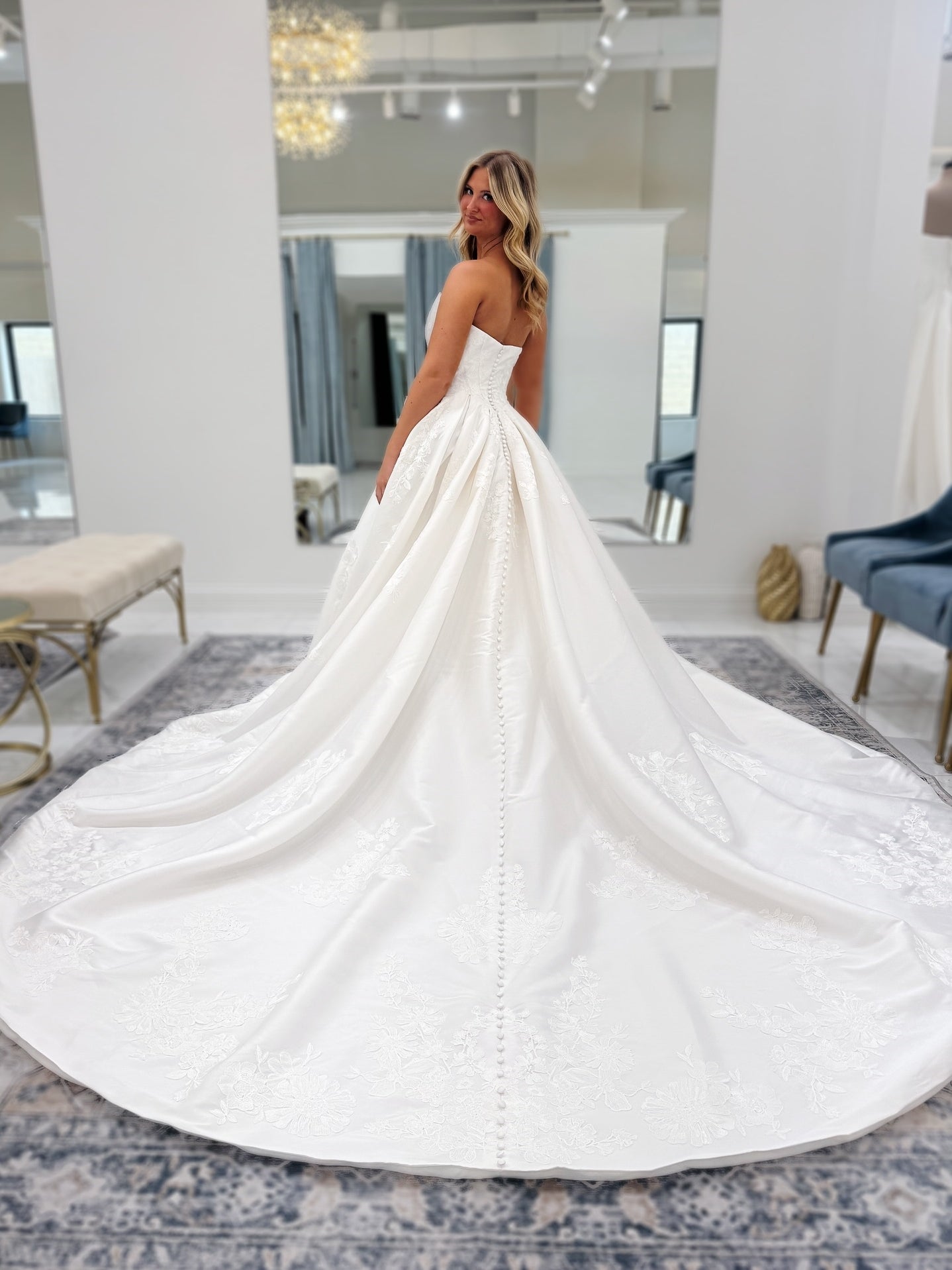 Classic Strapless Satin Bridal Gown with Lace Detail