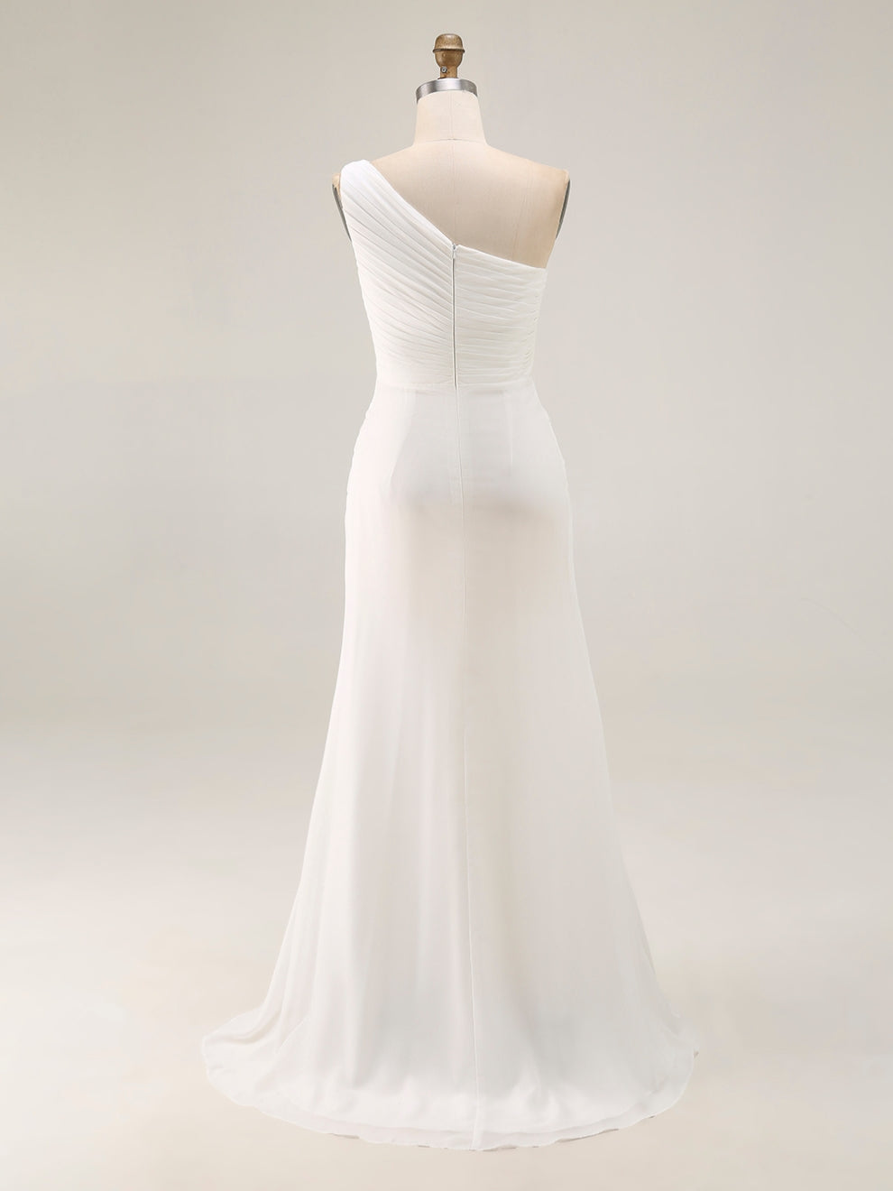 Ivory Chiffon One Shoulder Ruched Beach Maxi Engagement Dress with Slit