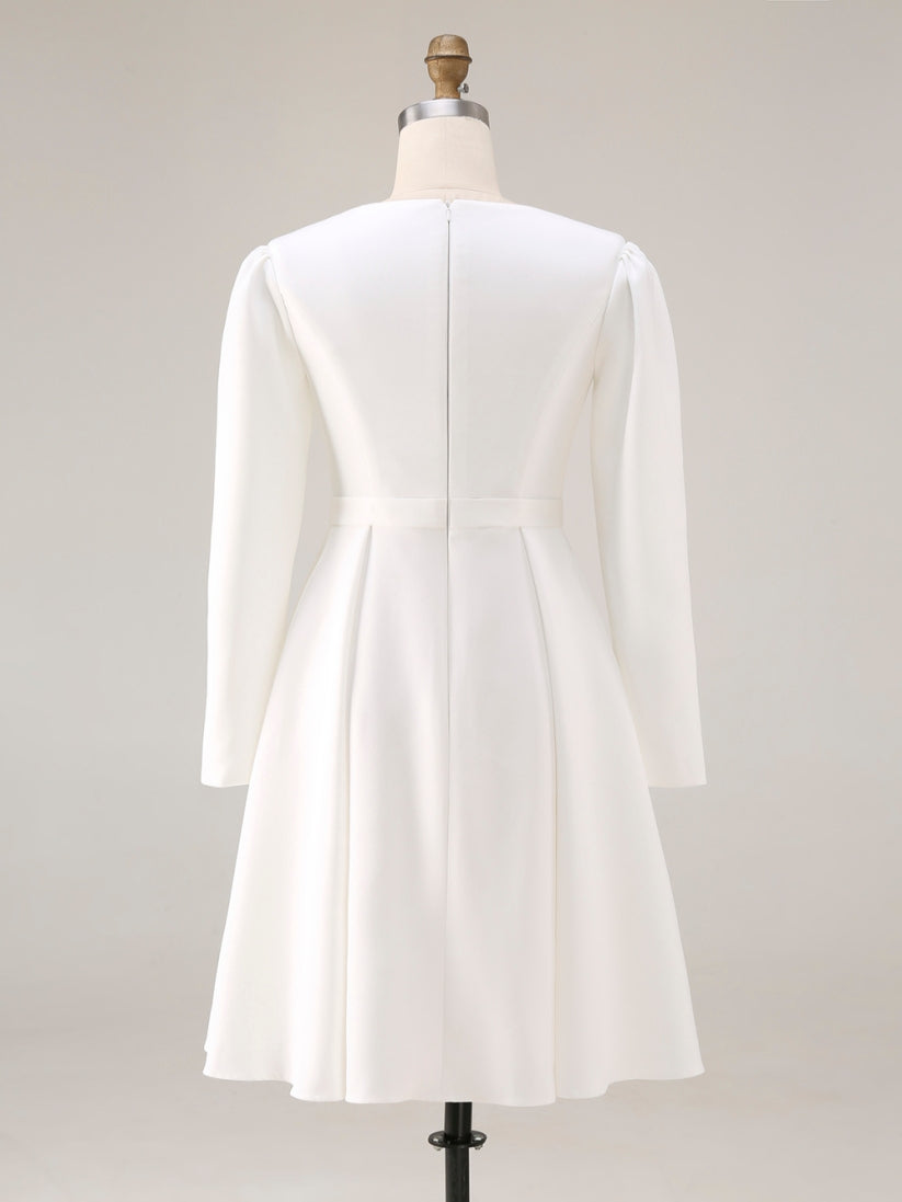 Ivory Short A Line Simple Wedding Dress with Sleeves