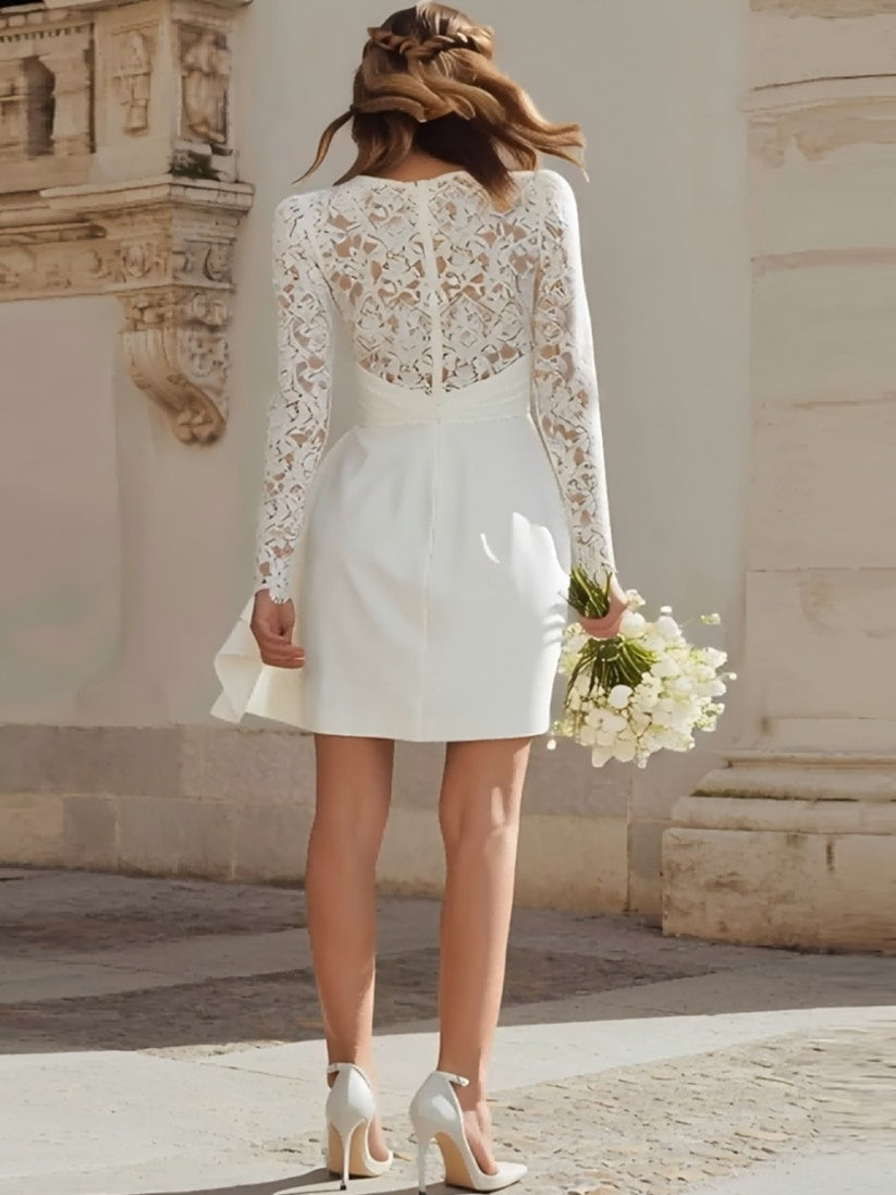 Ivory Bodycon V-Neck Short Bridal Shower Dress with Drape