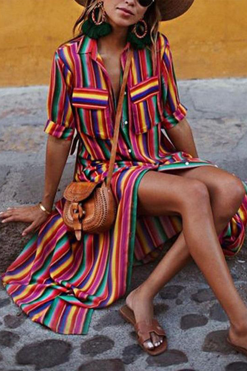 Multicolor Stripe Maxi Dress - Fashionpara