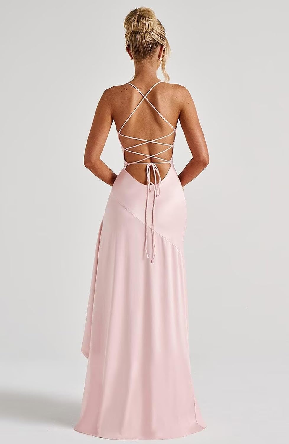 Satin Ruffles Prom Dresses for Teens Hi-Low Aline Cocktail Dresses for Women QA204 - View 3 | VelvetHem