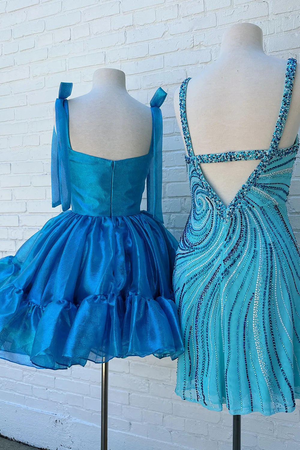 Cute Barbie Style A-Line Tie Straps Short Organza Homecoming Dress