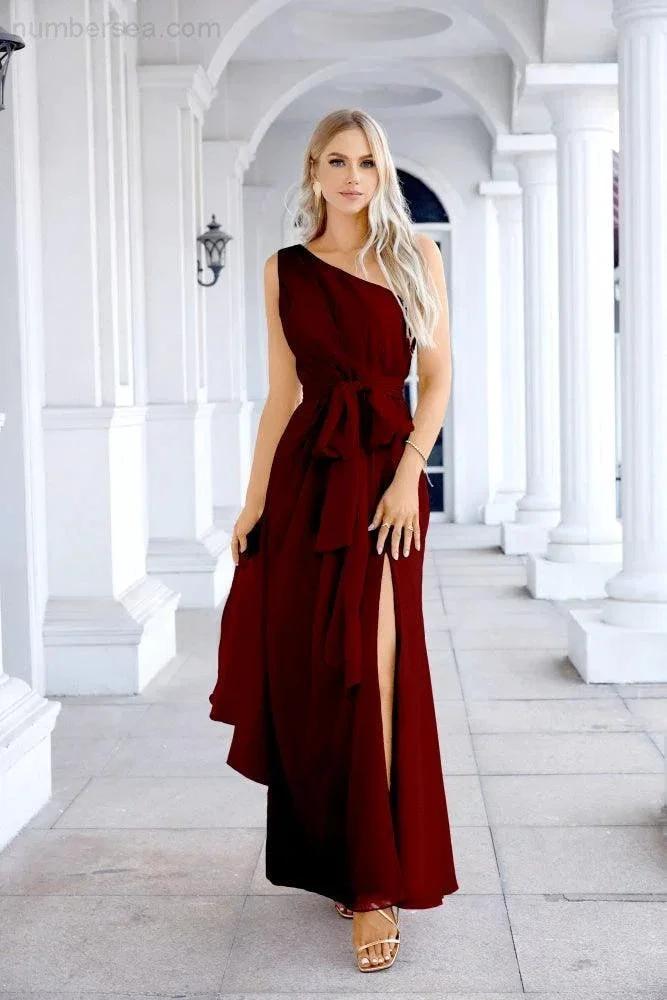 Ladies Chiffon One Shoulder Bridesmaid Evening Dress Wedding Party Evening Dress 28133 (ZD17003)