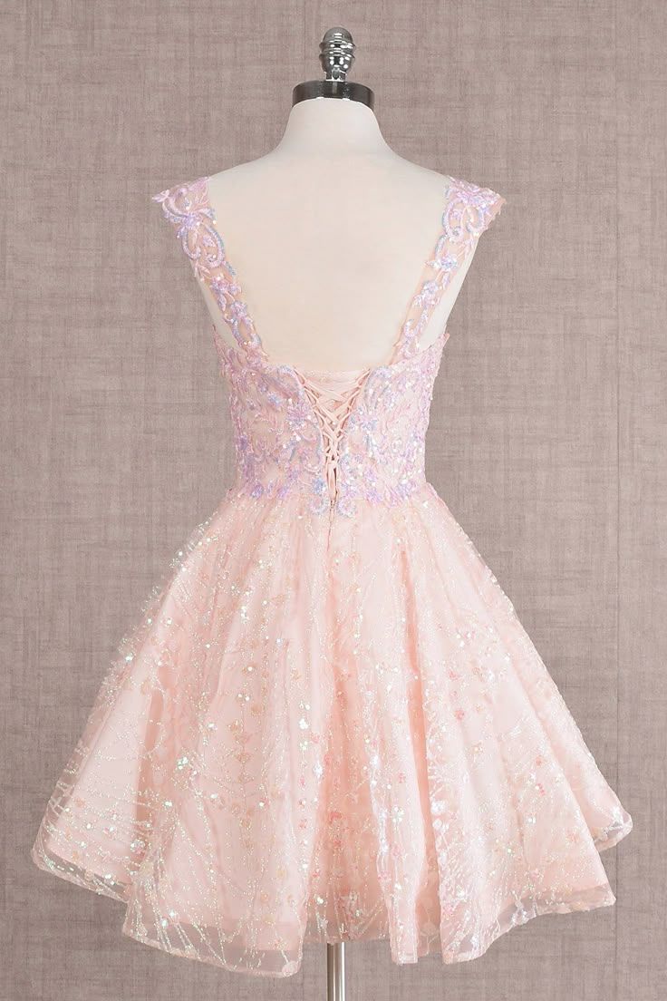 Pretty Gold Lace Butterfly Appliques Short Homecoming Dress Formal 20th Birthday Party Dress - View 5 | FashionDia