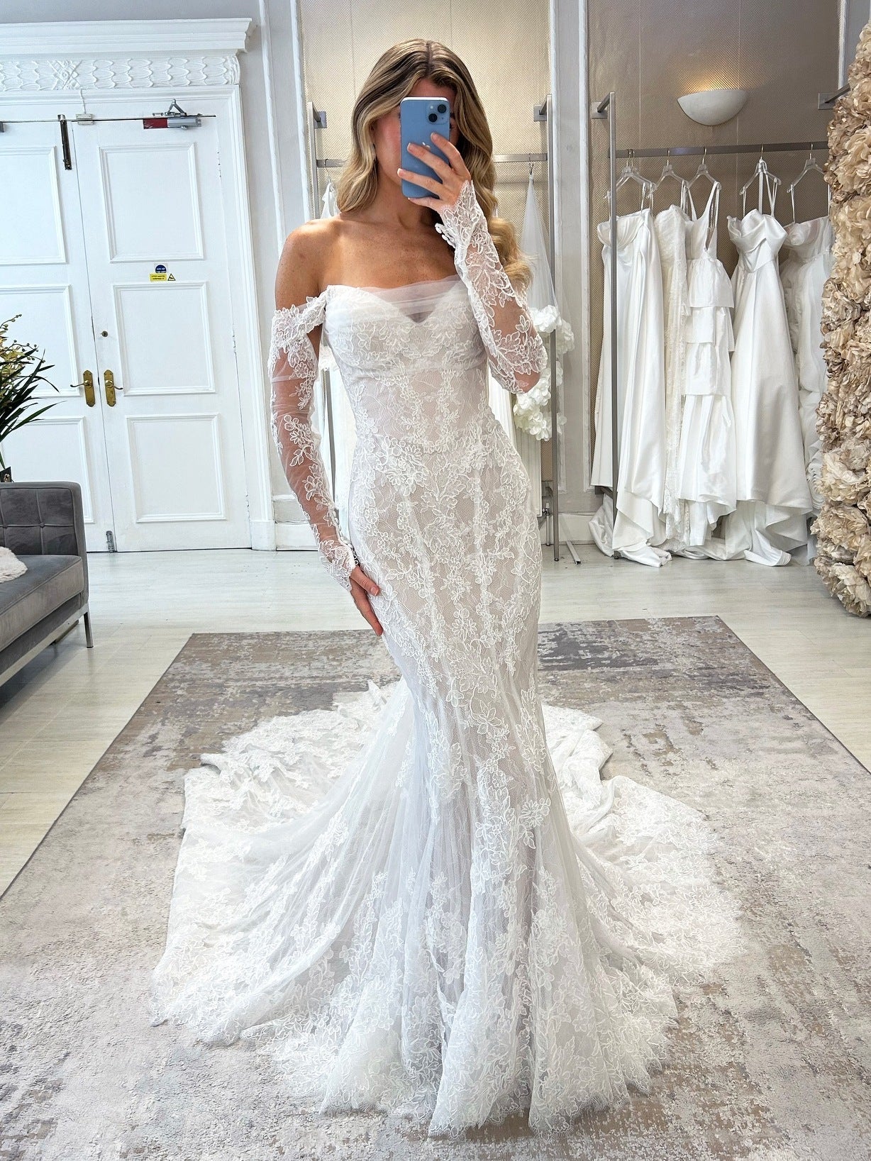 Lace Long Sleeves Off the Shoulder Mermaid Romantic Bridal Dress