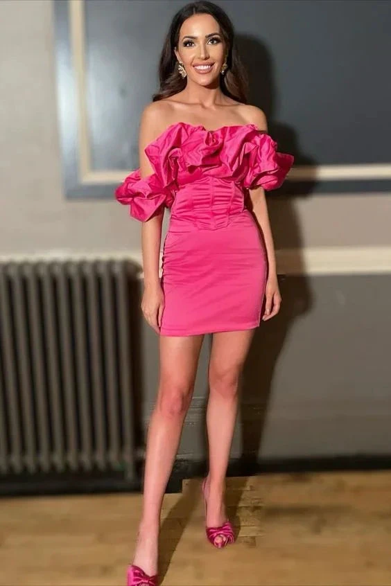 Off the Shoulder Ruffles Mini Homecoming Dress Y2943 by simplepromdress