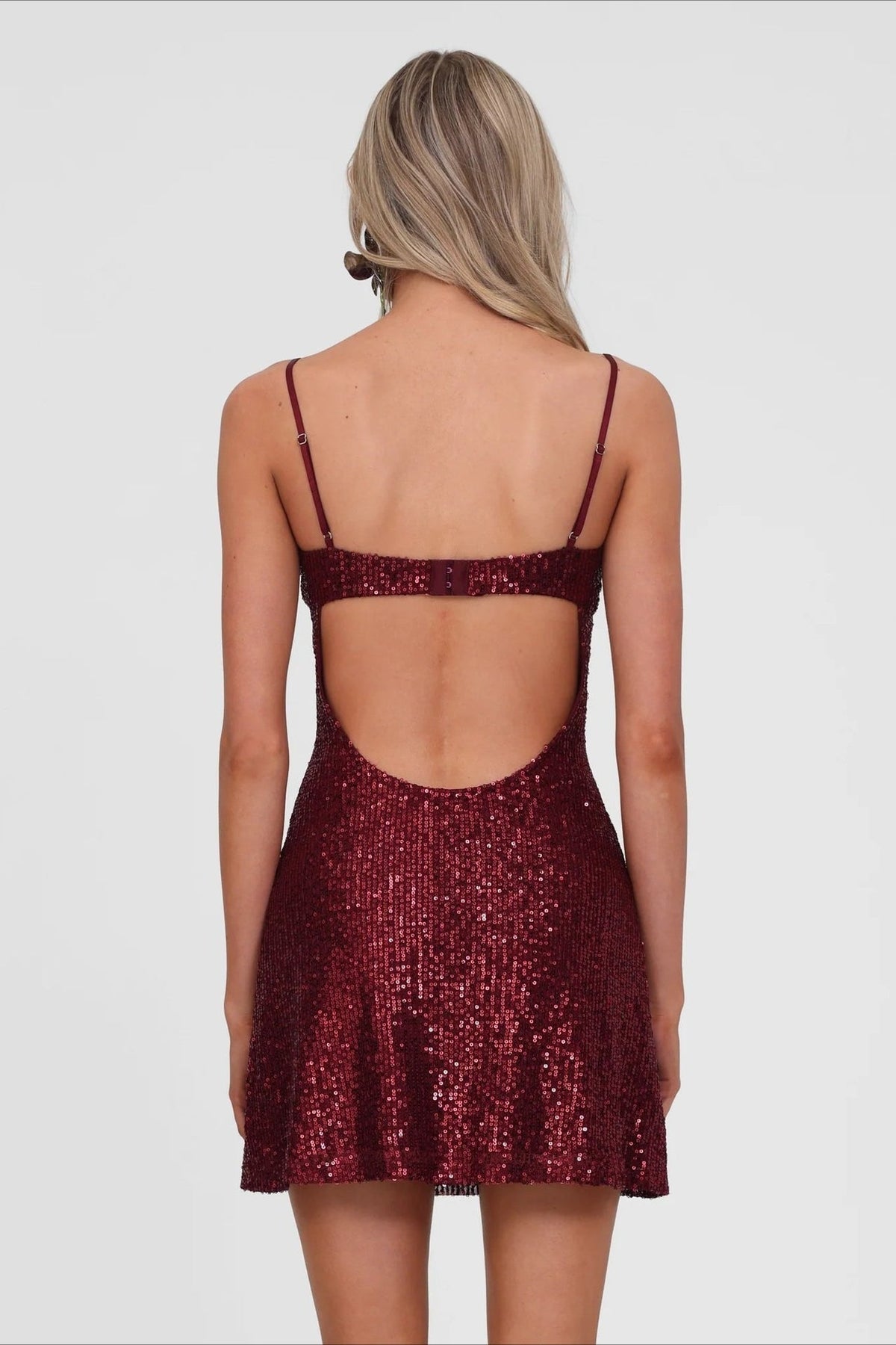 Y2K Spaghetti Strap Bodycon Mini Sequin Dress - View 3 | VelvetHem
