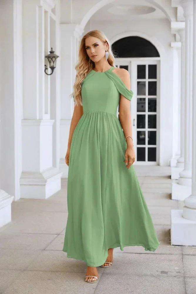 Ladies Chiffon Off Shoulder Swing Sleeve Front Slit Bridesmaid Evening Dress Wedding Party Evening Dress 28117 by numbersea