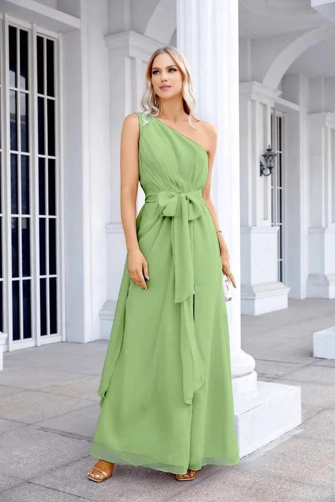 Ladies Chiffon One Shoulder Bridesmaid Evening Dress Wedding Party Evening Dress 28133 by numbersea