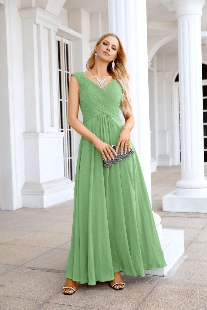 Ladies Chiffon V Neck Sleeveless Floor Length Bridesmaid Evening Dress Wedding Party Evening Dress 28126 by numbersea