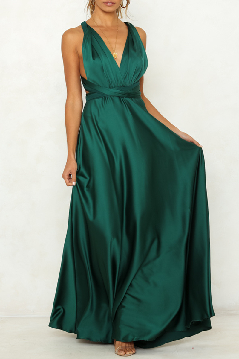 Celebrities Elegant Solid Backless Strap Design V Neck Evening Dress Dresses - View 6 | VelvetHem