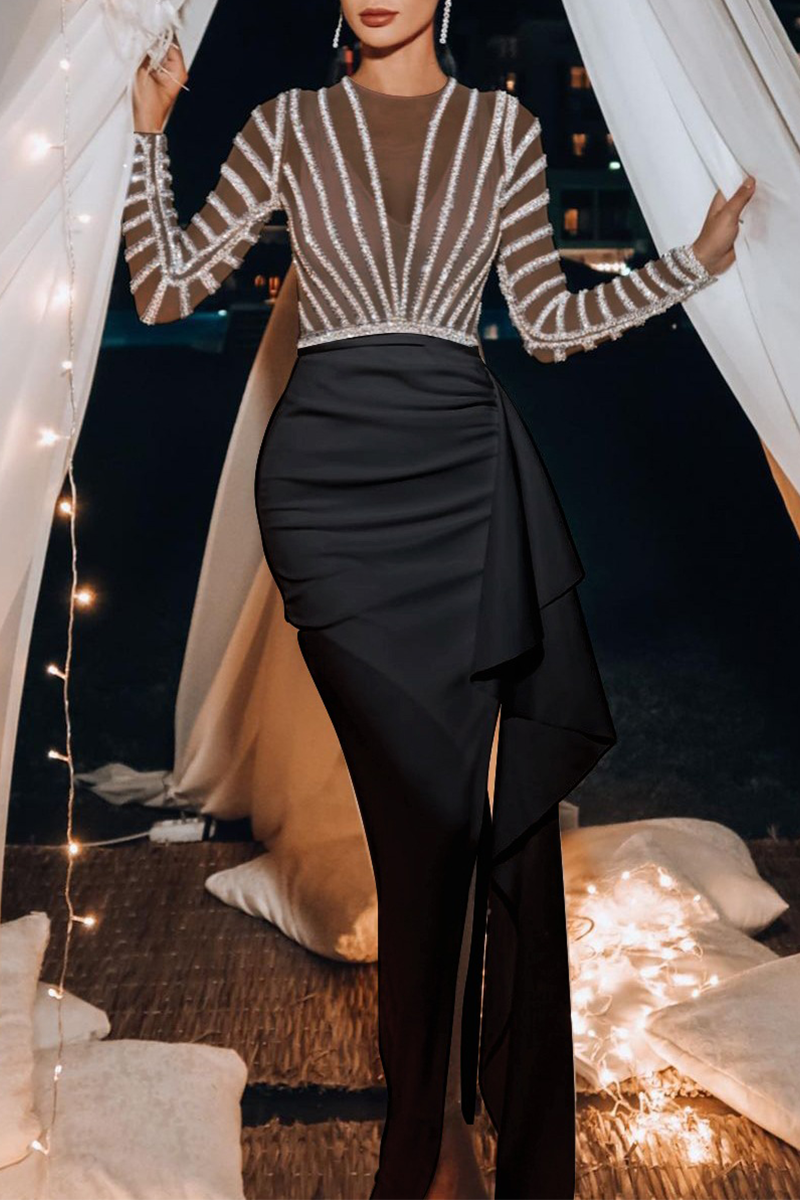 Elegant Solid See-through Asymmetrical O Neck Evening Dress Dresses - View 3 | VelvetHem