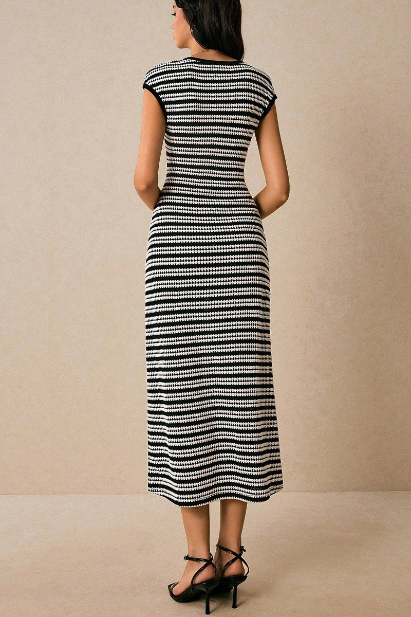 Striped Knit Bodycon Work Dress - View 5 | VelvetHem