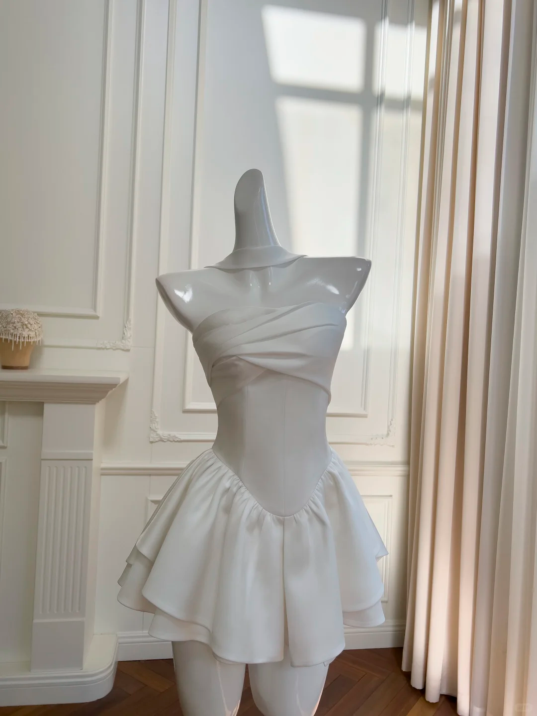 Simple White Strapless Satin A-Line Mini party Dress Homecoming Dress - FashionDia