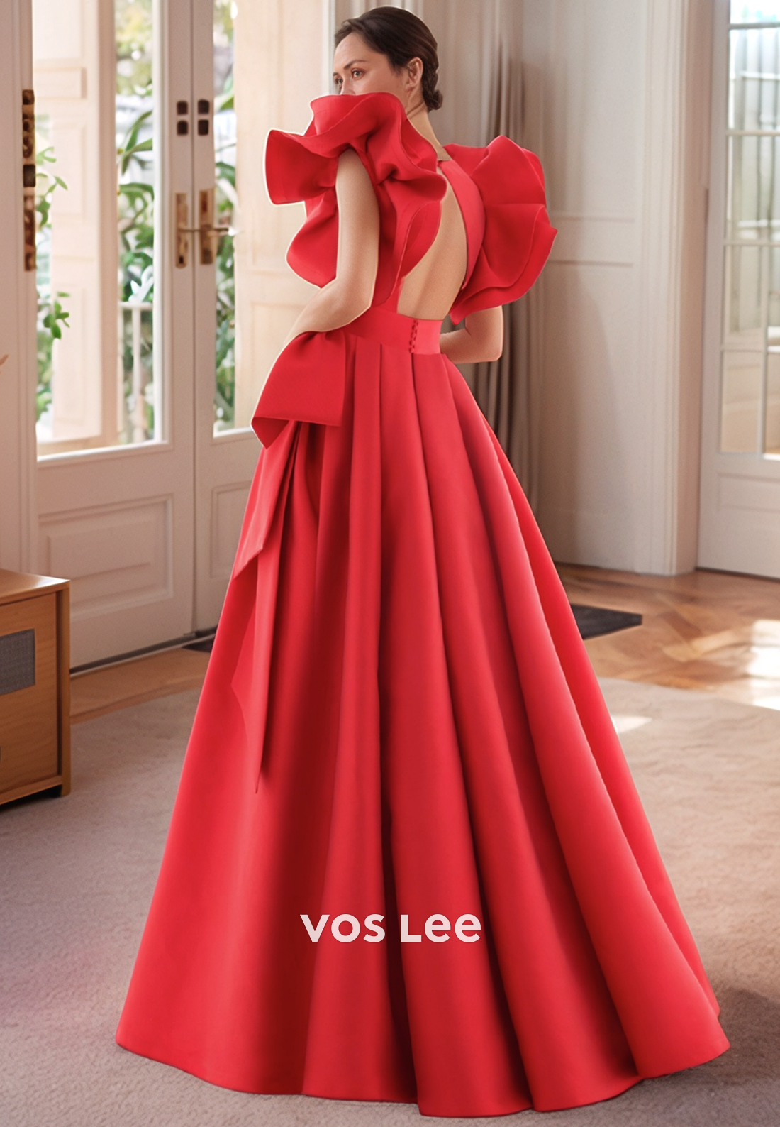 A-Line Illusion High V-Neck Floor-Length Formal Dresses Mother of Bride Dresses